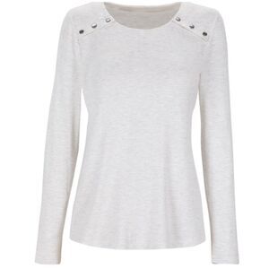 CAbi Snap Shoulder Sweatshirt #6119 Women Size M Heathered Gray White